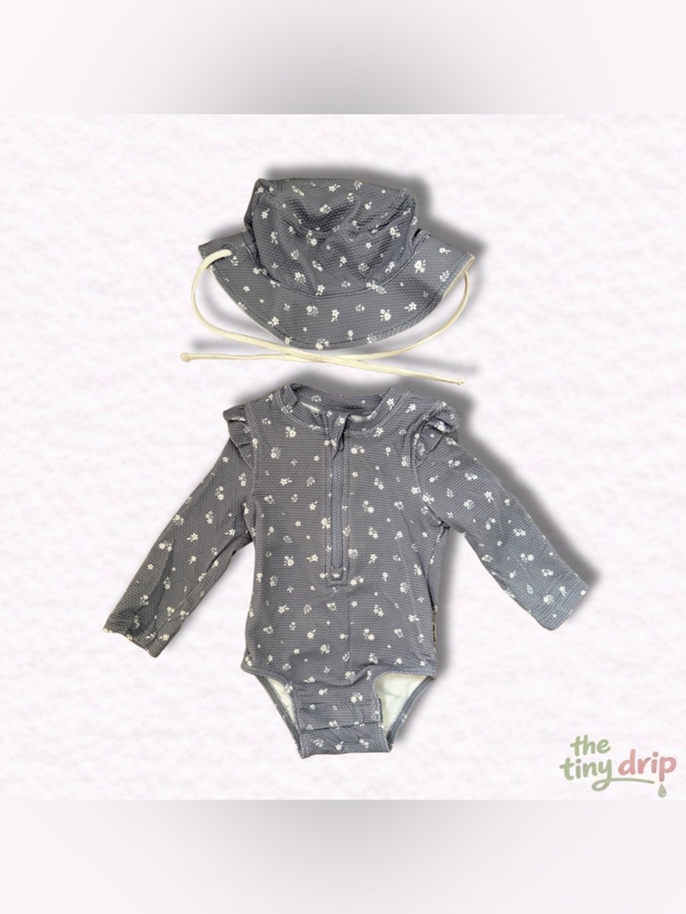Petit Lem Floral Rashguard Set with Matching Sun Hat (Size 3-6m)